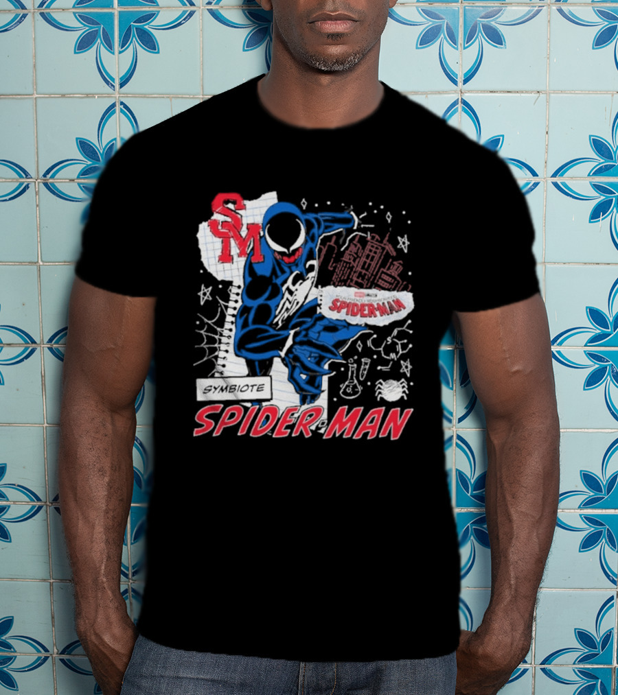 Marvel Symbiote Spider Man Sketch SM Spiderman In City Scene T-Shirt