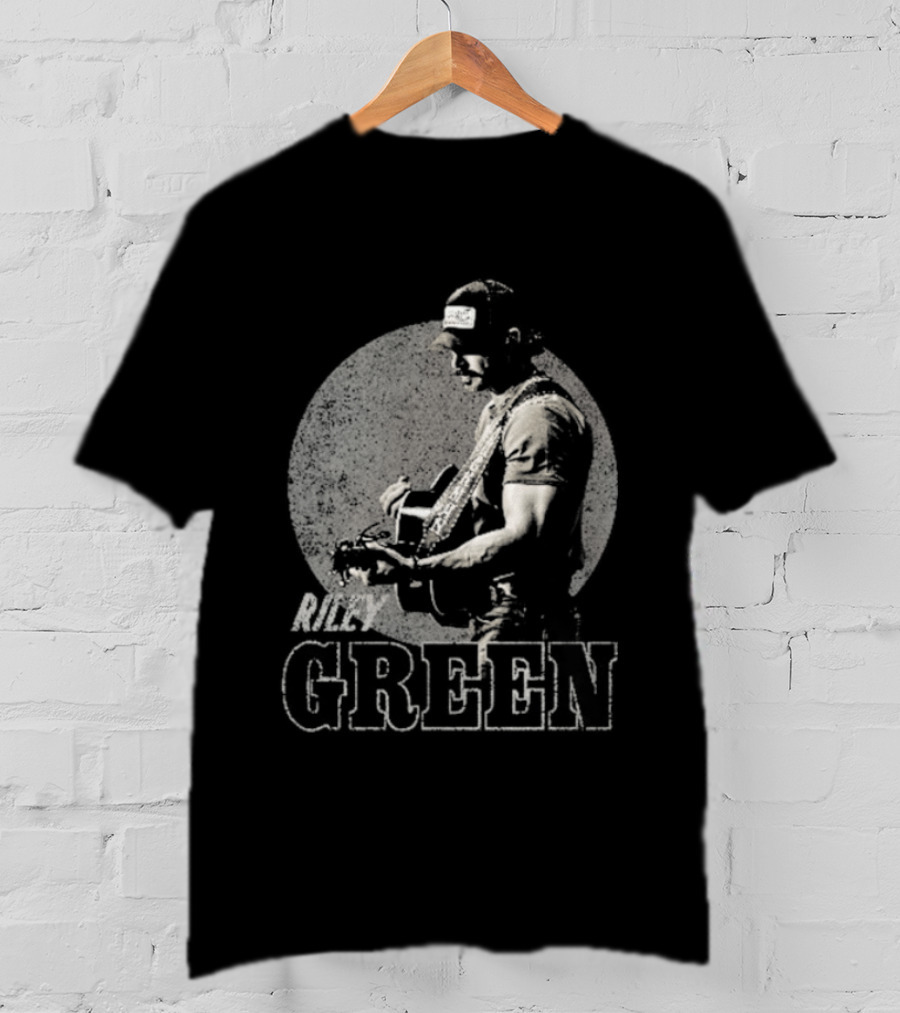 Riley Green Musician Strumming Guitar With Green T-Shirt