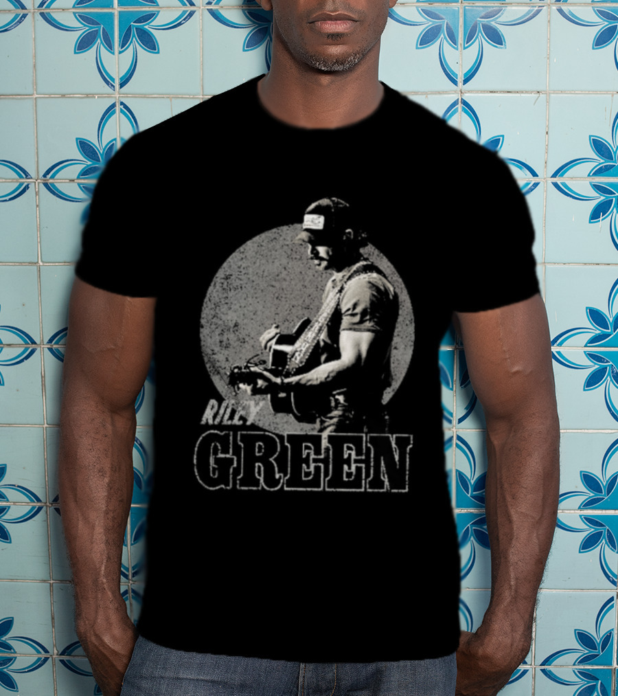 Riley Green Musician Strumming Guitar With Green T-Shirt