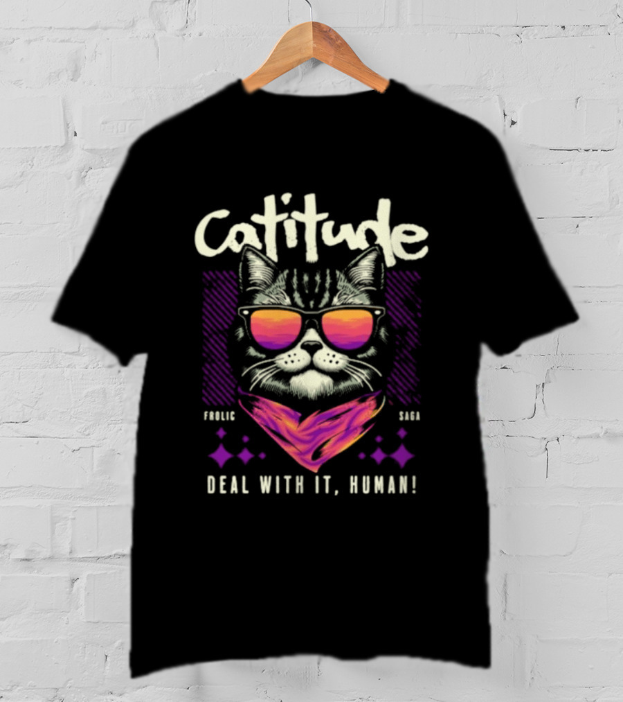 Cattitude Cool Cat Sunglasses Deal With It Human T-Shirt