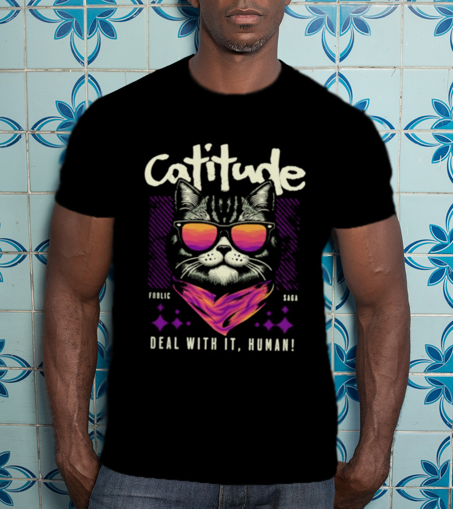 Cattitude Cool Cat Sunglasses Deal With It Human T-Shirt