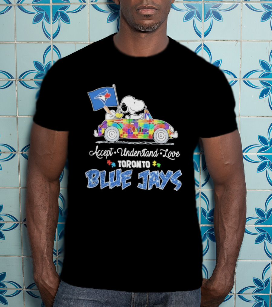 Snoopy Woodstock Driving Car Toronto Blue Jays Autism Awareness Accept Understand Love T-Shirt