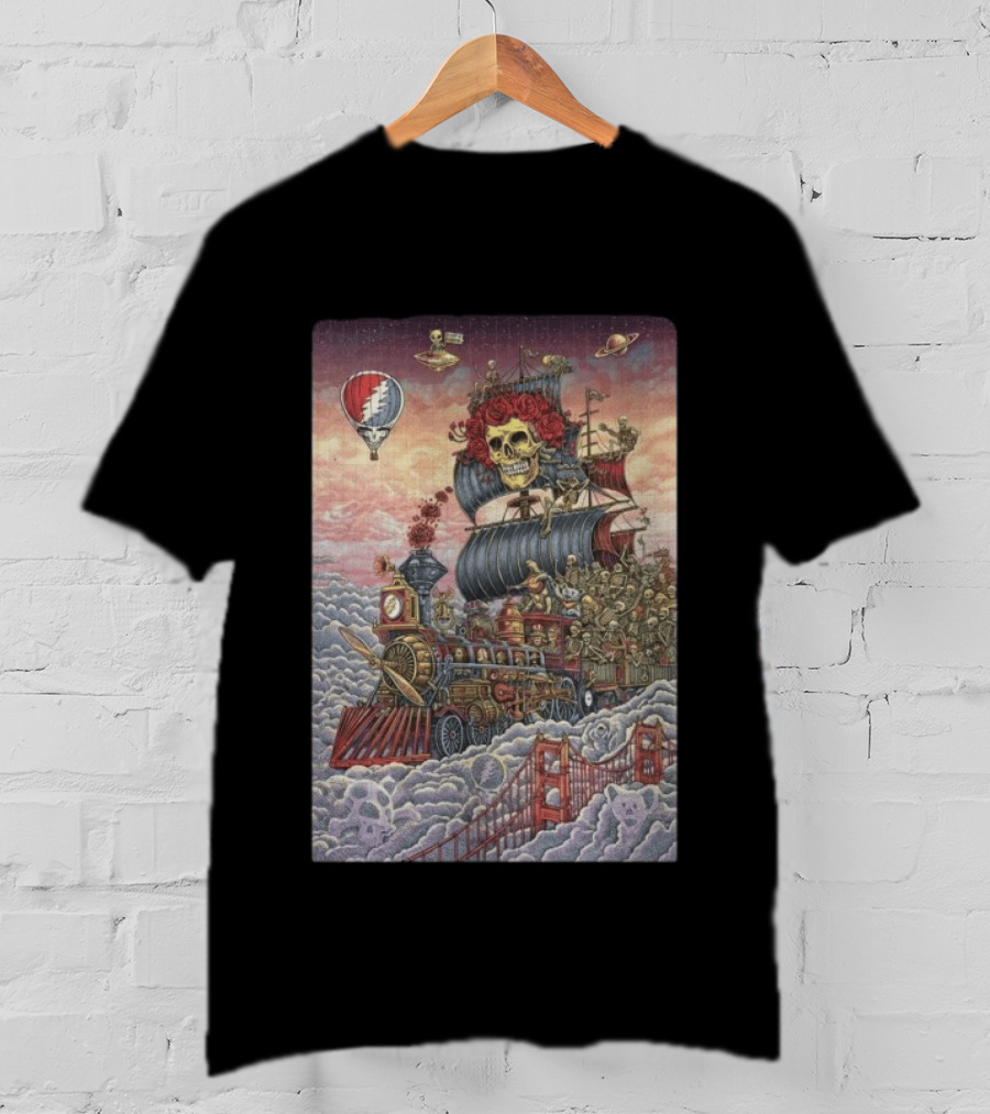 Dead And Company Emek Trip Of Fools Skull Train And Roses In Clouds T-Shirt