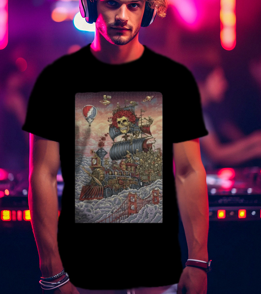 Dead And Company Emek Trip Of Fools Skull Train And Roses In Clouds T-Shirt