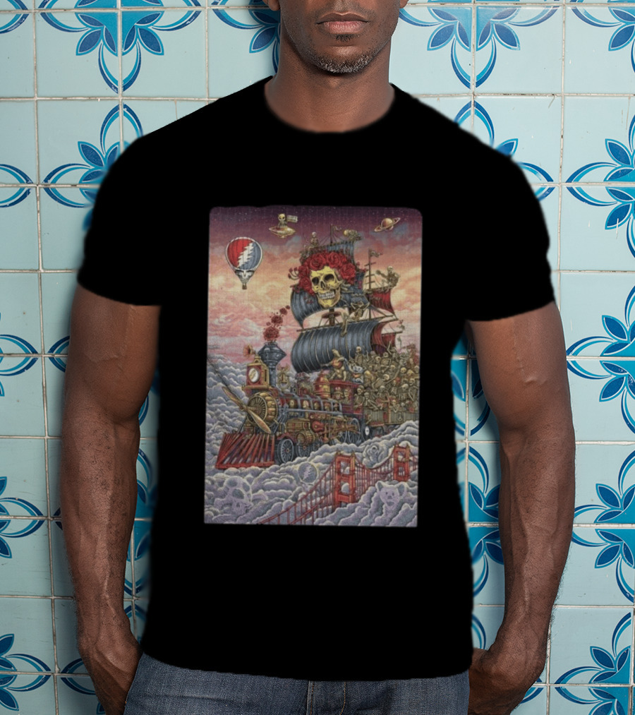 Dead And Company Emek Trip Of Fools Skull Train And Roses In Clouds T-Shirt