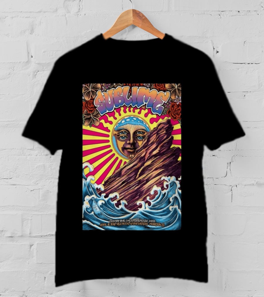 Sublime April 18 2026 Red Rocks Amphitheatre Morrison CO Performing Their Greatest Hits Sun Ocean Waves T-Shirt