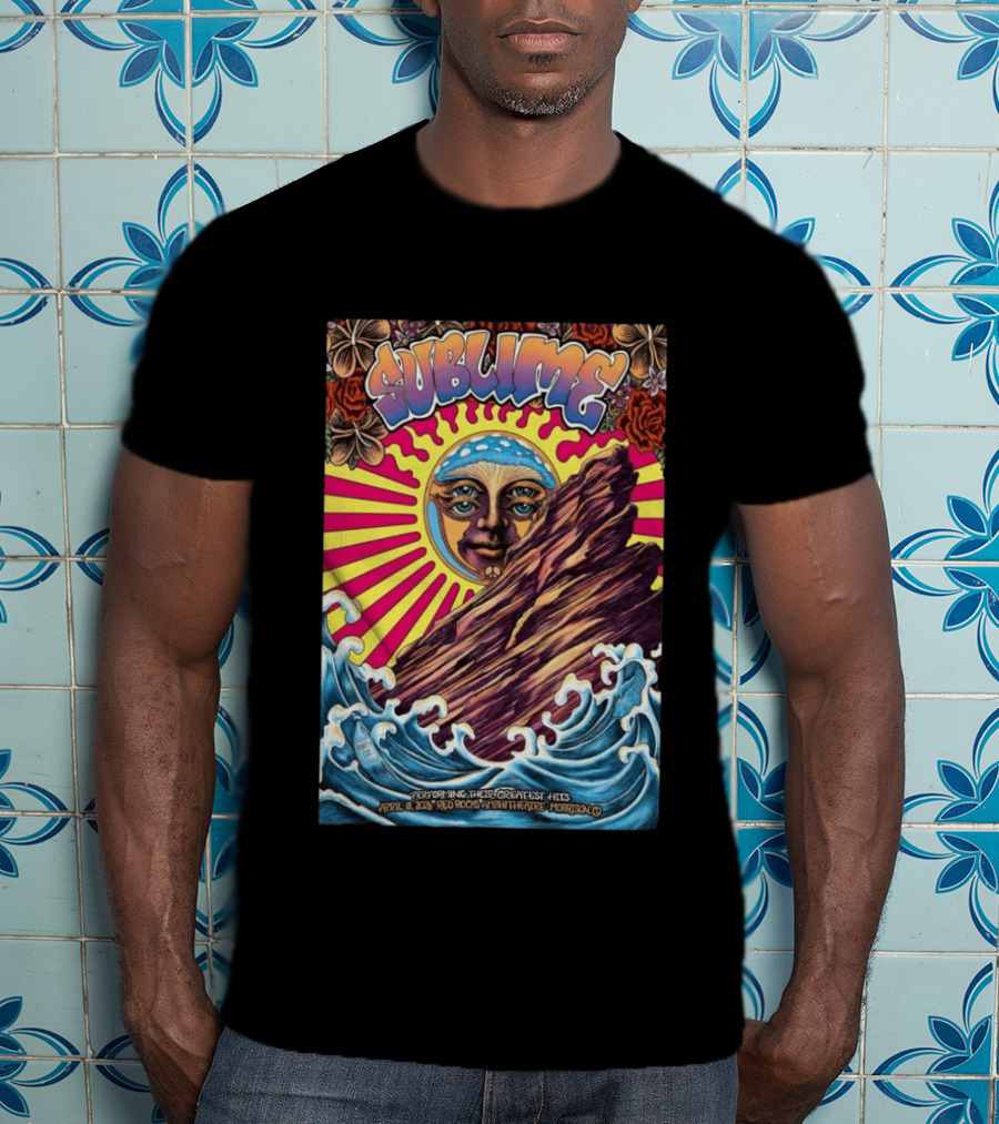 Sublime April 18 2026 Red Rocks Amphitheatre Morrison CO Performing Their Greatest Hits Sun Ocean Waves T-Shirt