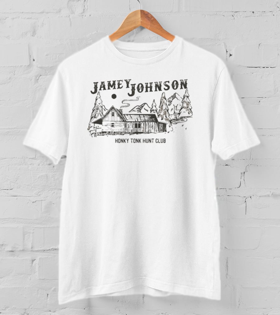 Jamey Johnson Honky Tonk Hunt Club Cabin And Mountain Scene T-Shirt