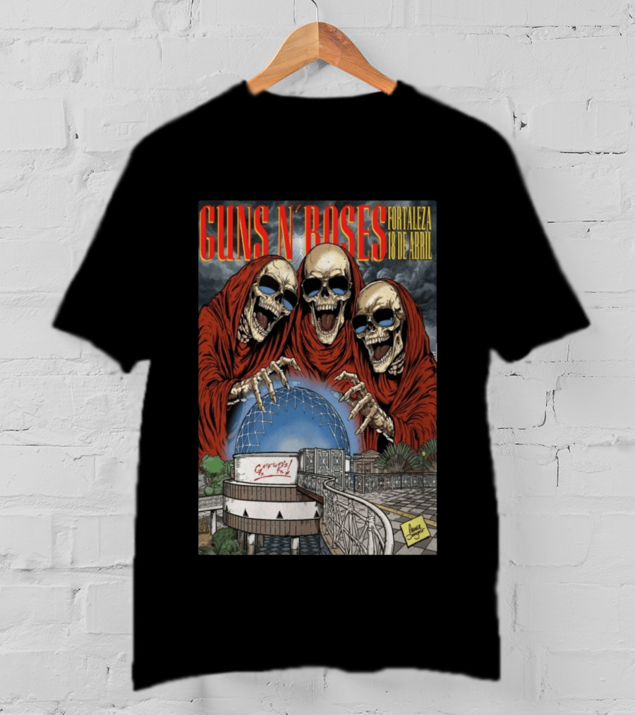 Guns N' Roses Fortaleza 18 De Abril Skeleton Red Hooded Figures Concert T-Shirt