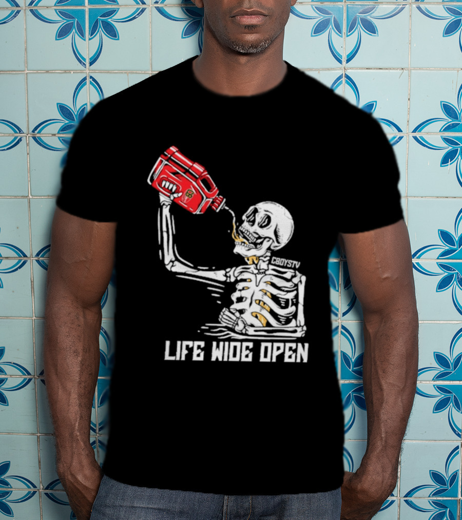 Cboystv Life Wide Open Skeleton Drinking Soul Fuel T-Shirt