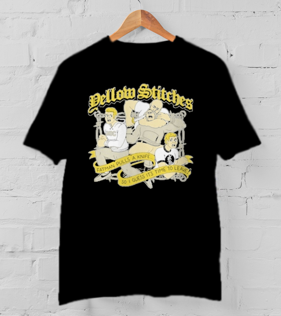 Yellow Stitches Friends Family Forever ROC Fatman Pulls A Knife T-Shirt