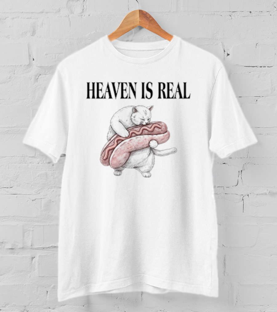 Heaven Is Real Cat Holding Giant Hot Dog T-Shirt