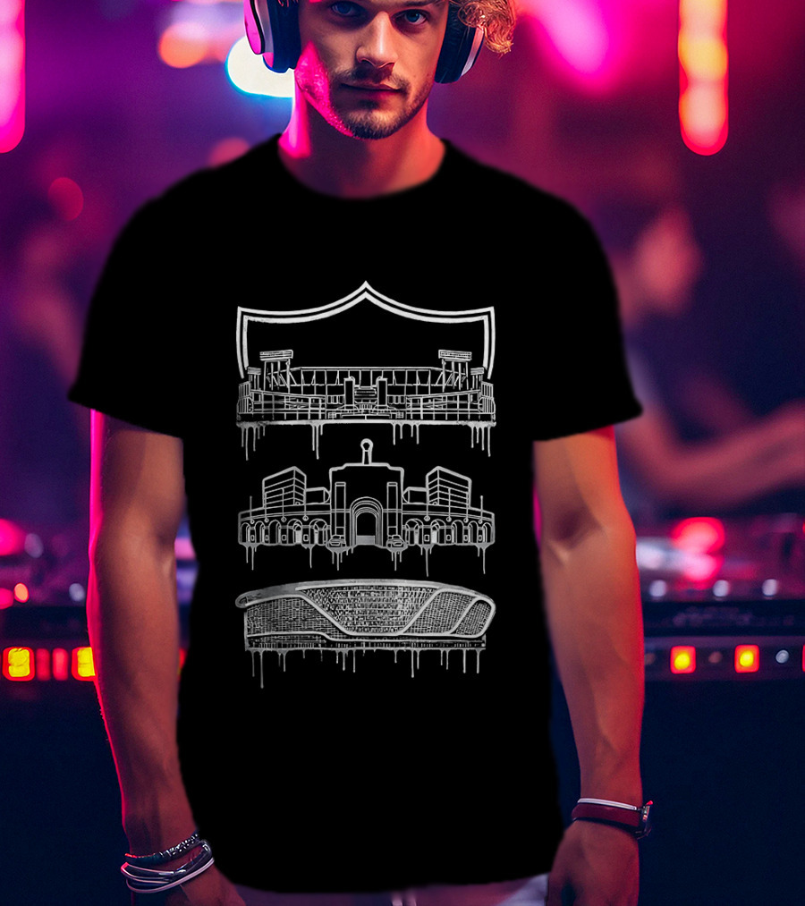Las Vegas Raiders Home Is Where The Shield Is Flowing Paint Stadiums T-Shirt