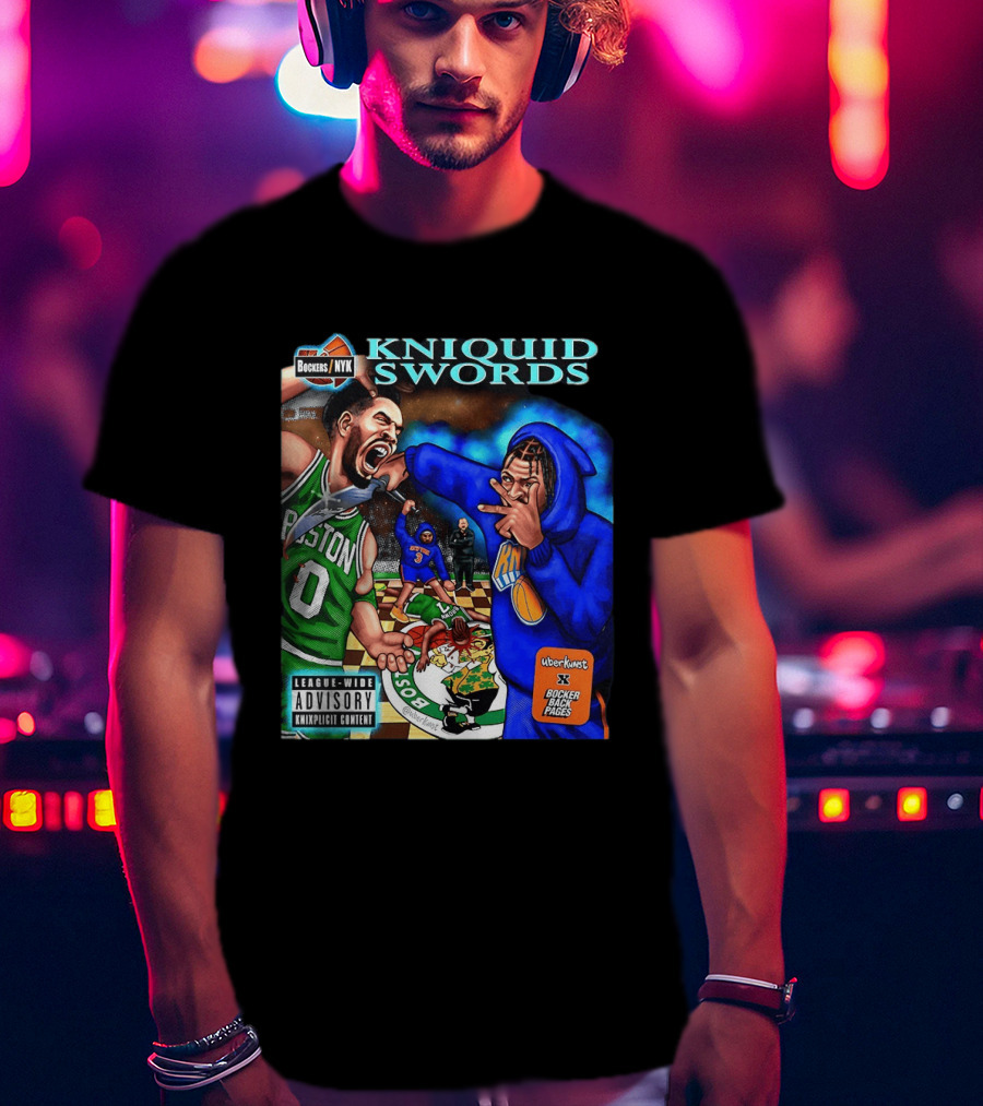 Kniquid Swords Bokers NYK Knixploitation Parental Advisory Uberkunst Bocker Back Pages T-Shirt