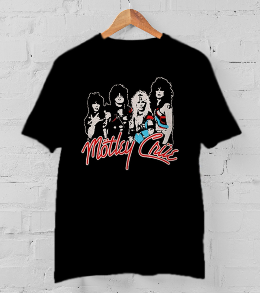 Motley Crue Band Members Sketch Red And Blue Outlines T-Shirt