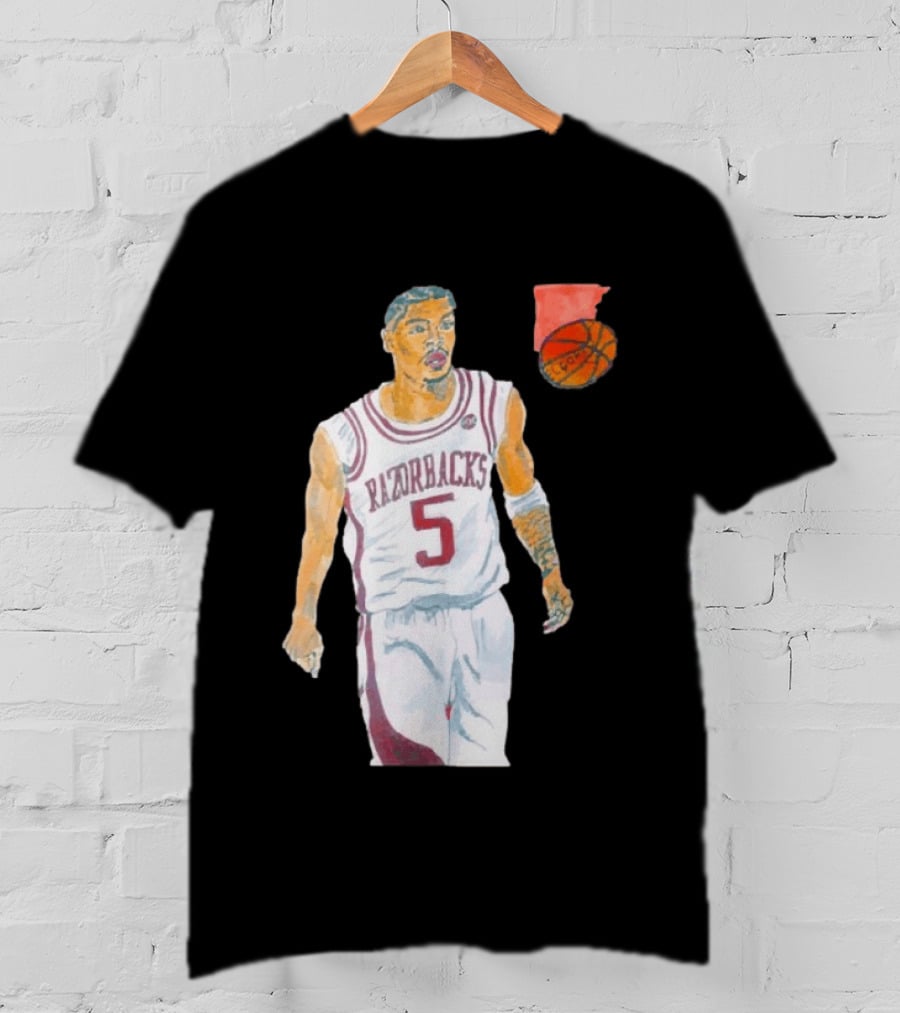 Arkansas Razorbacks Basketball Darius Acuff Jr. Caricature Player Number 5 T-Shirt