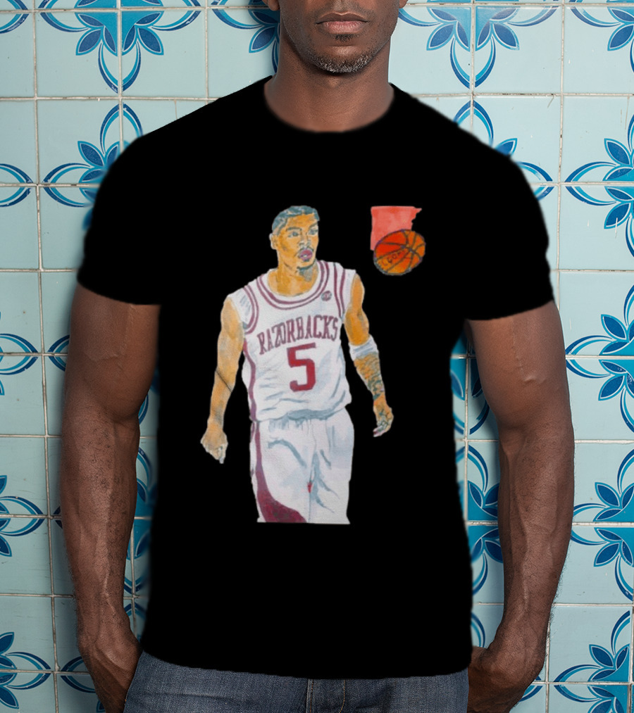 Arkansas Razorbacks Basketball Darius Acuff Jr. Caricature Player Number 5 T-Shirt