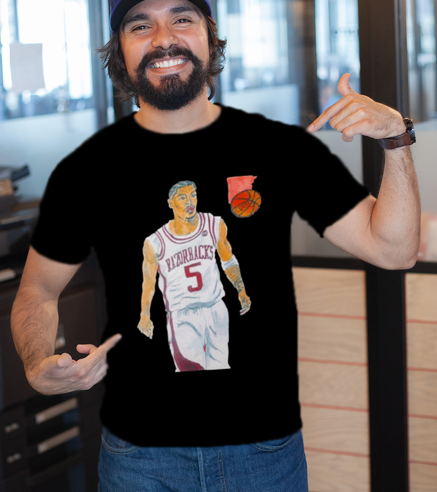Arkansas Razorbacks Basketball Darius Acuff Jr. Caricature Player Number 5 T-Shirt