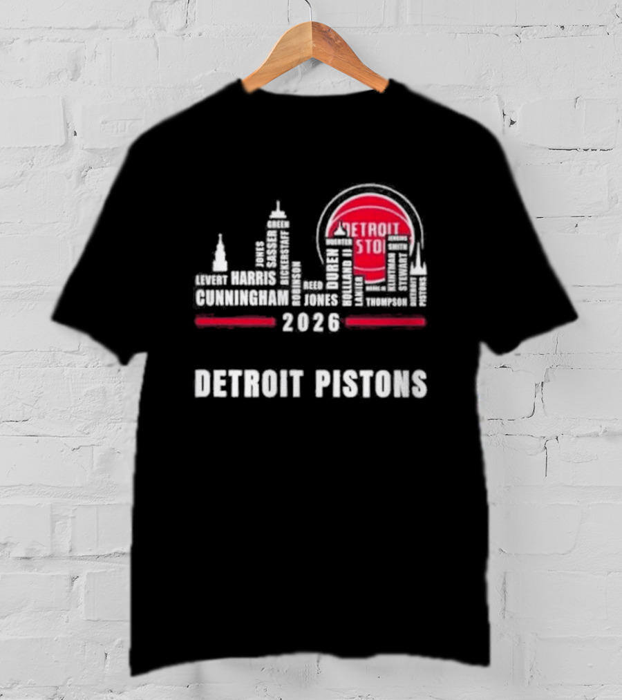 Detroit Pistons 2026 City Skyline Greatest Of All Time Players T-Shirt