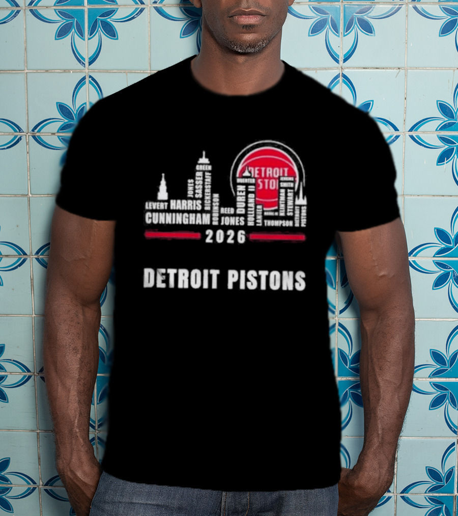 Detroit Pistons 2026 City Skyline Greatest Of All Time Players T-Shirt