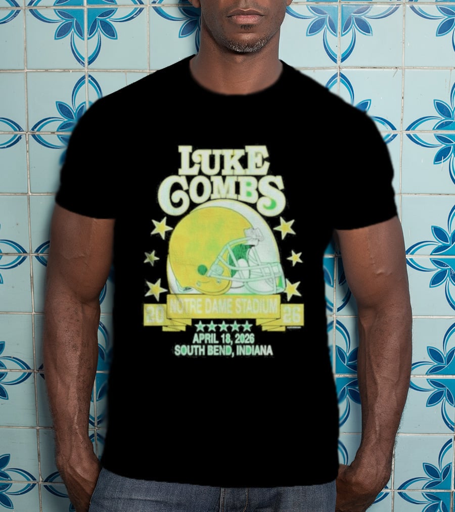 Luke Combs Notre Dame Stadium April 2026 South Bend Indiana Football Helmet Stars T-Shirt