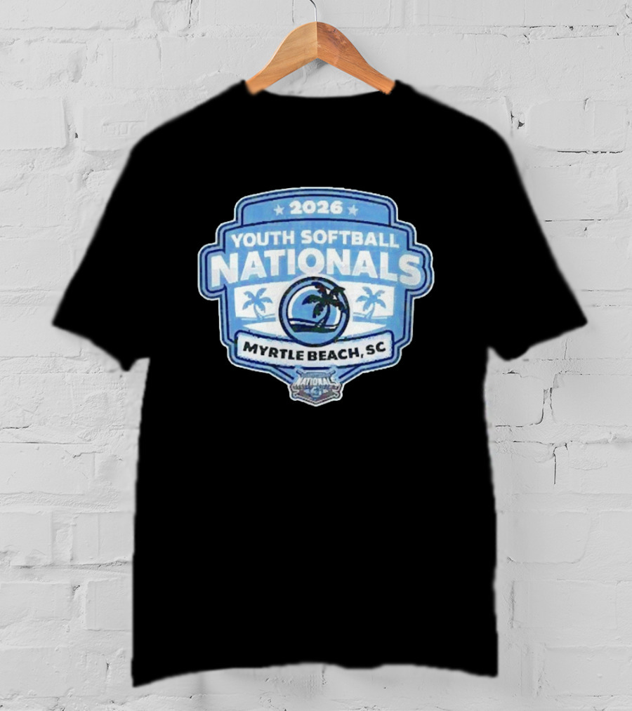 2026 Youth Softball Nationals Myrtle Beach SC With Palm Trees And Beach Scene T-Shirt