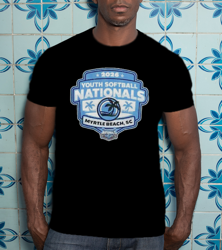 2026 Youth Softball Nationals Myrtle Beach SC With Palm Trees And Beach Scene T-Shirt