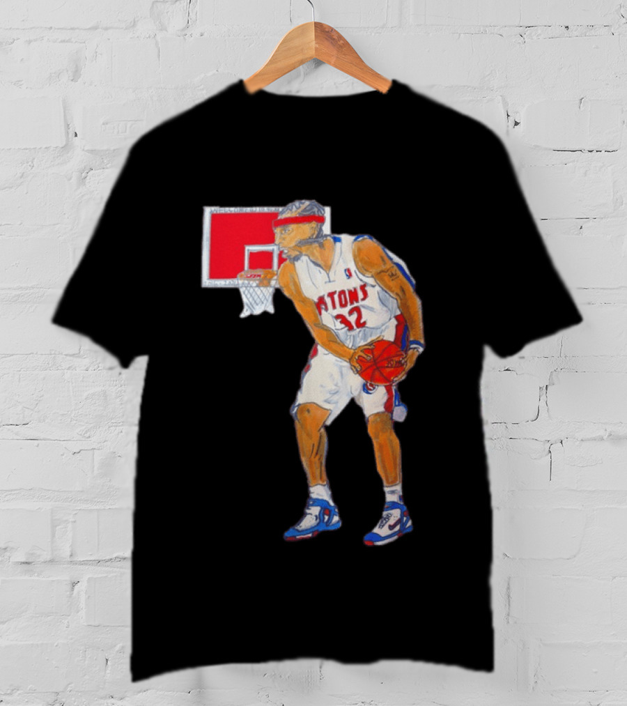 Richard Hamilton Pistons Let It Rip 32 Basketball Action T-Shirt