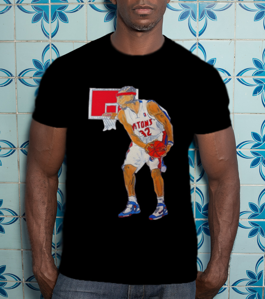 Richard Hamilton Pistons Let It Rip 32 Basketball Action T-Shirt