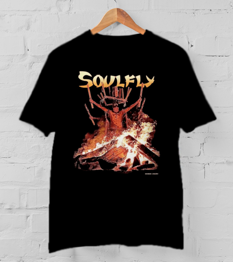 Soulfly Chama Tribal Warrior With Flaming Bonfire T-Shirt