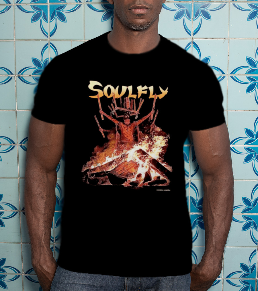 Soulfly Chama Tribal Warrior With Flaming Bonfire T-Shirt