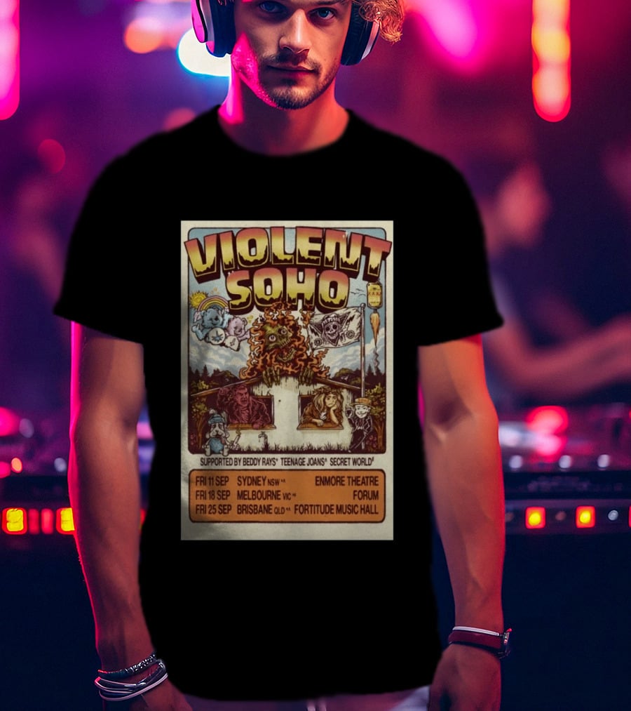 Violent Soho Australia Tour 2026 Enmore Theatre Forum Fortitude Music Hall Beddy Rays Teenage Joans Secret World T-Shirt