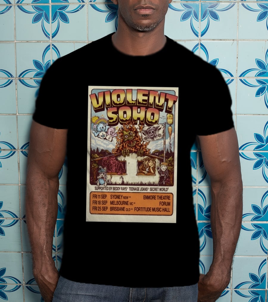 Violent Soho Australia Tour 2026 Enmore Theatre Forum Fortitude Music Hall Beddy Rays Teenage Joans Secret World T-Shirt
