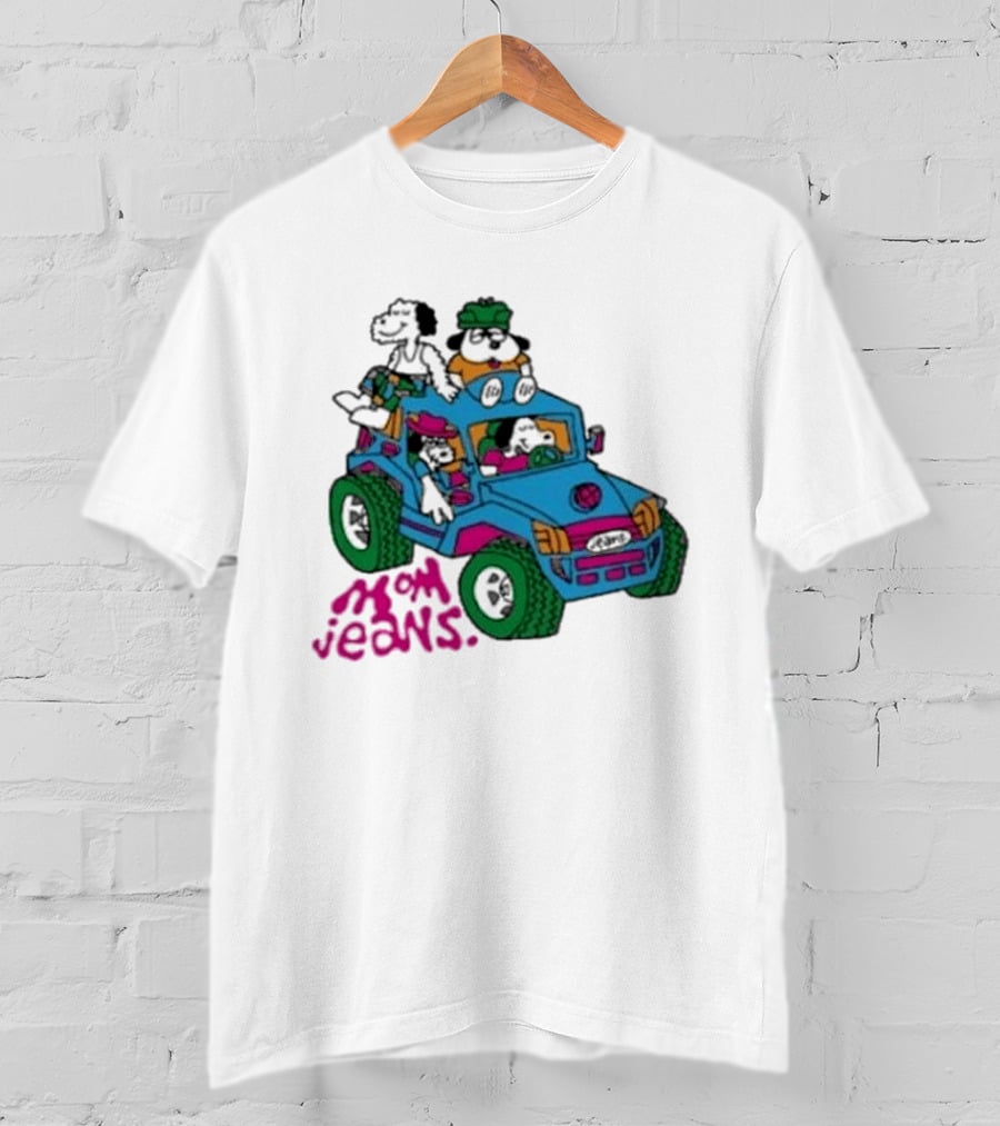 Mom Jeans Gorillaz Cartoon Characters Off Road Jeep Mock T-Shirt