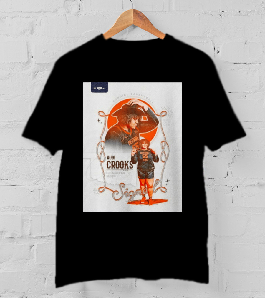 Audi Crooks Signed Oklahoma State Cowgirls Basketball 55 Center Senior T-Shirt