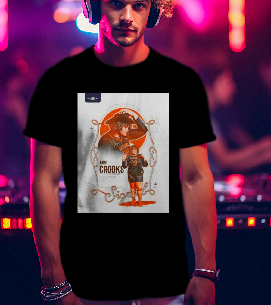 Audi Crooks Signed Oklahoma State Cowgirls Basketball 55 Center Senior T-Shirt