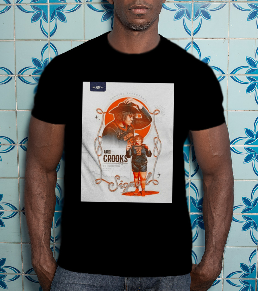 Audi Crooks Signed Oklahoma State Cowgirls Basketball 55 Center Senior T-Shirt