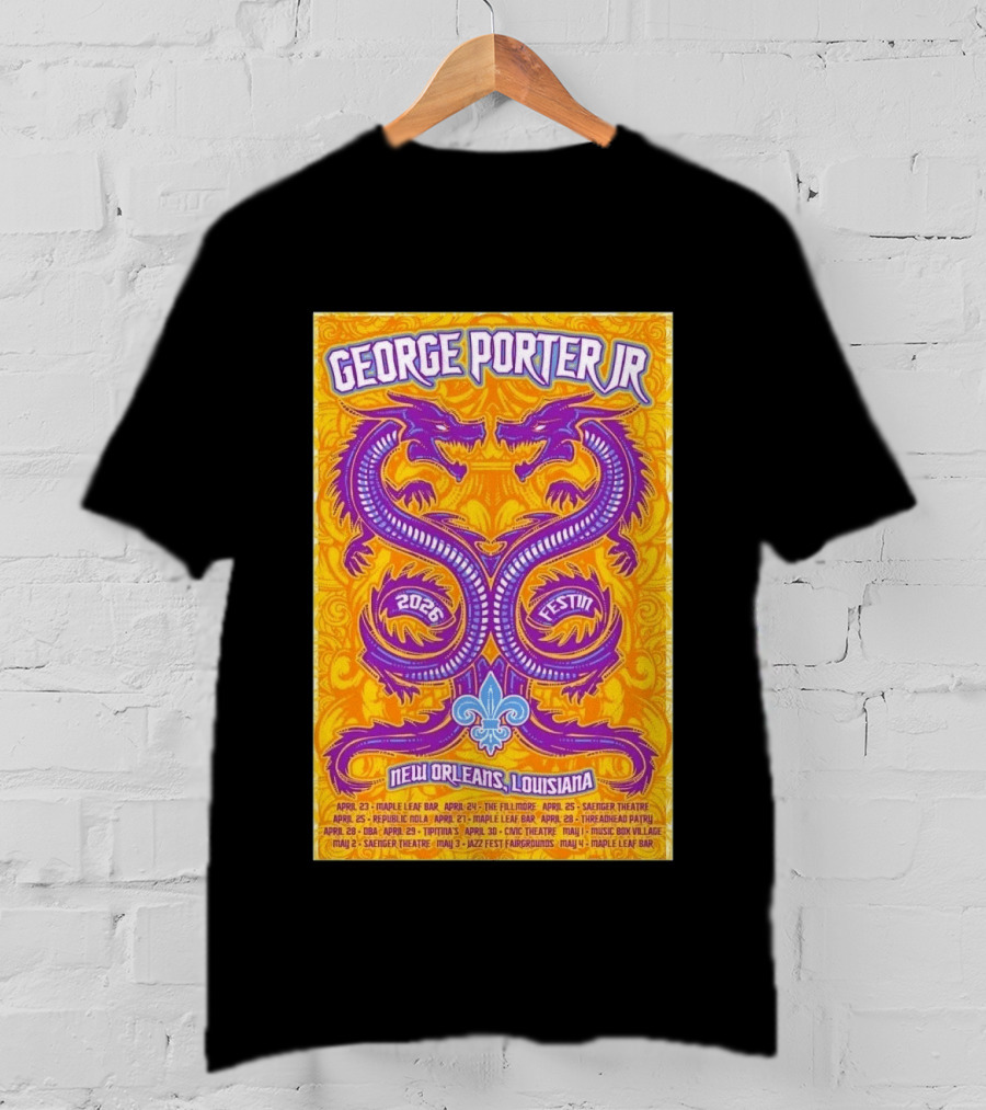 George Porter JR 2026 Fest In New Orleans Louisiana With Dragons And Fleur De Lis T-Shirt