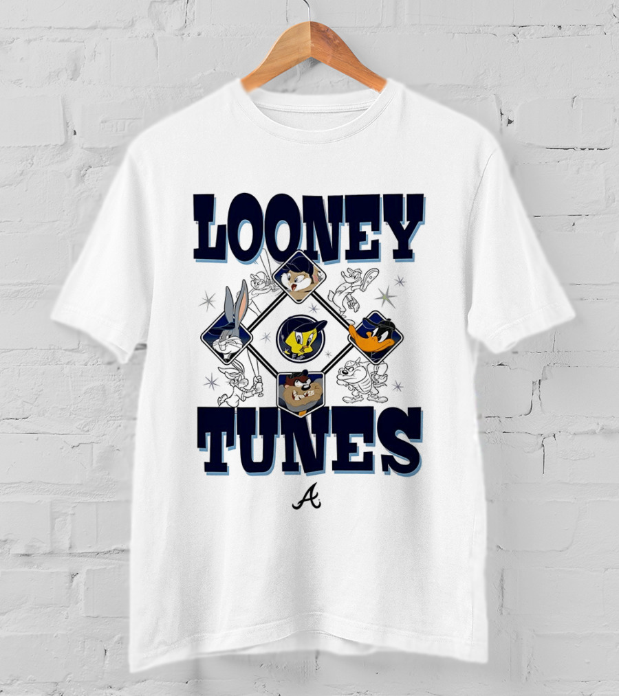 Looney Tunes Atlanta Braves Baseball Diamond Cartoon Characters T-Shirt