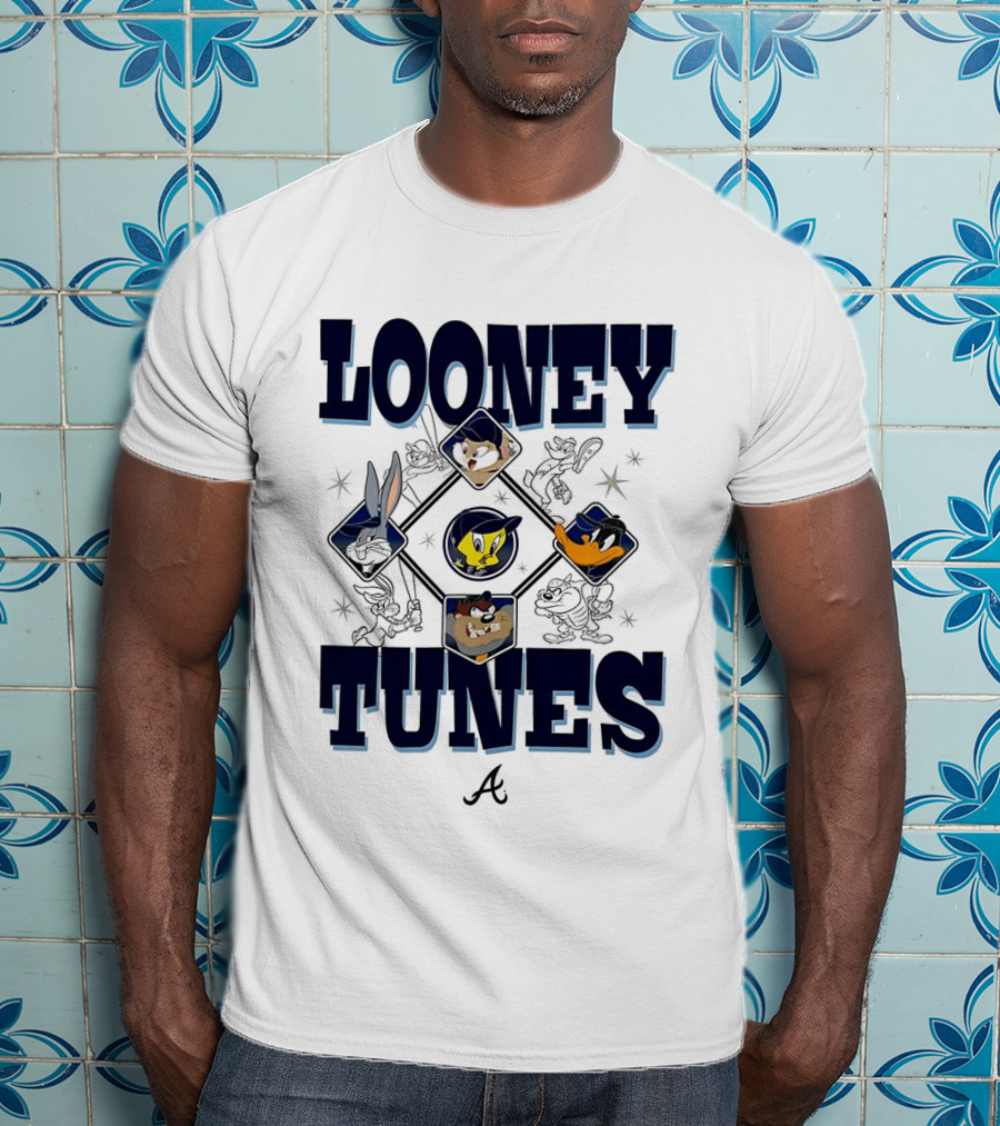 Looney Tunes Atlanta Braves Baseball Diamond Cartoon Characters T-Shirt
