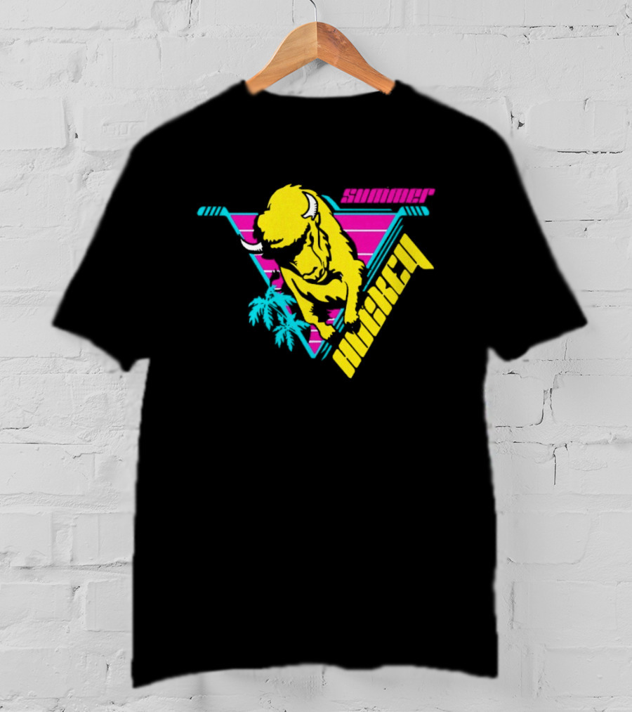 Summer Hockey Buffalo Retro Neon Triangle Vibes T-Shirt
