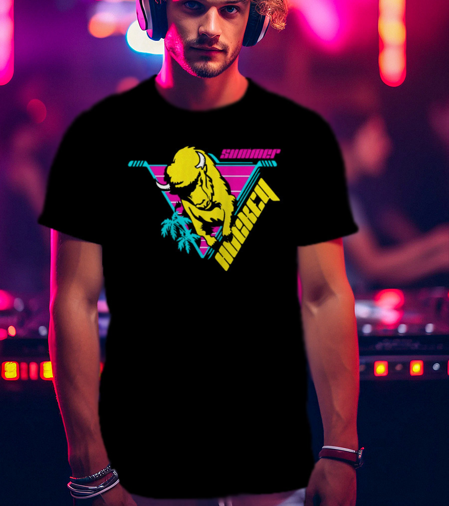 Summer Hockey Buffalo Retro Neon Triangle Vibes T-Shirt