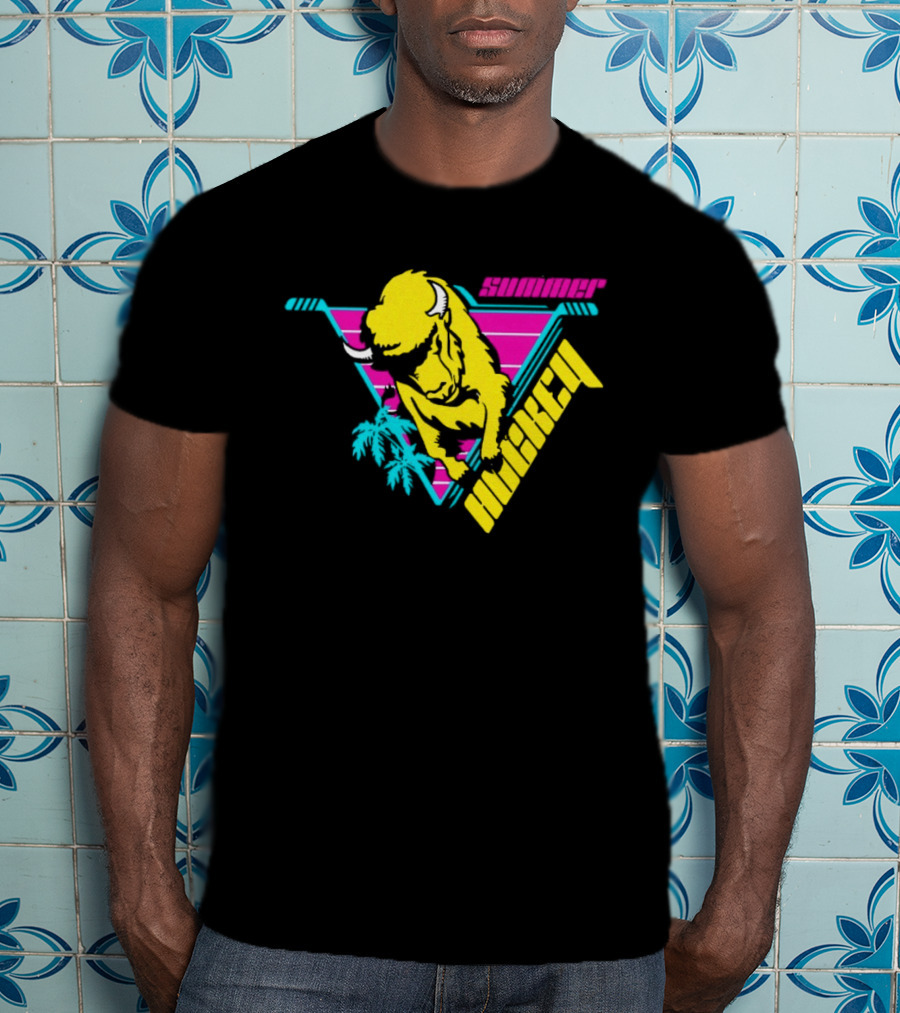 Summer Hockey Buffalo Retro Neon Triangle Vibes T-Shirt