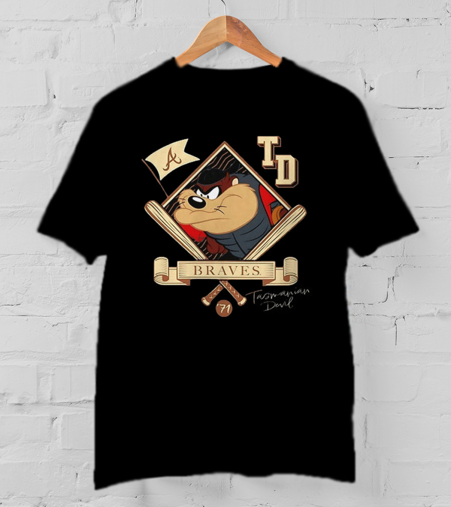 Tasmanian Devil Braves Baseball Cartoon TD 71 A Flag T-Shirt