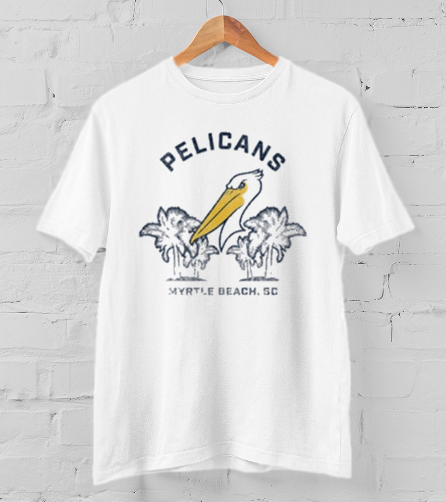 Myrtle Beach Pelicans 108 Stitches Ladies Natural Vista Palm Trees T-Shirt
