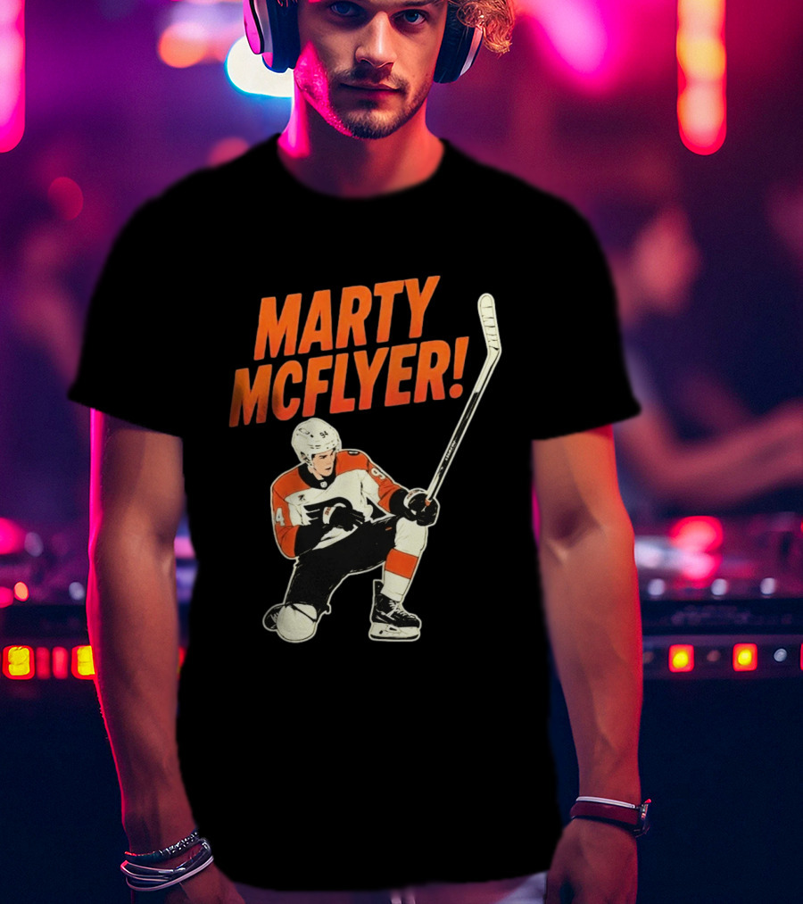 Marty McFlyer 94 Hockey Player In Action T-Shirt