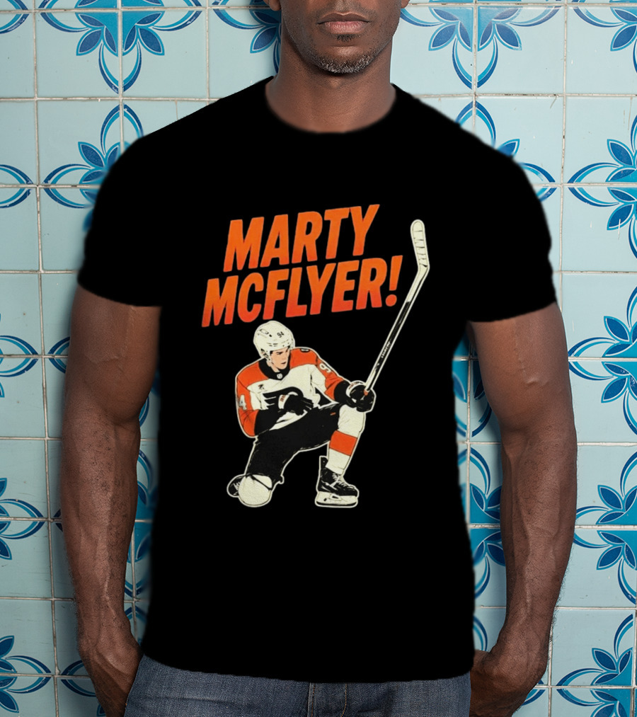 Marty McFlyer 94 Hockey Player In Action T-Shirt