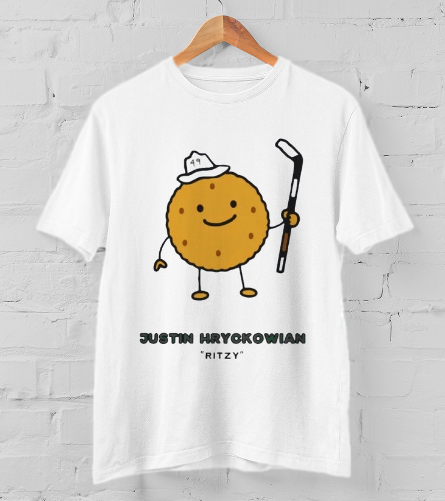 Justin Hryckowian Ritzy Hockey Cookie Character With Hat T-Shirt