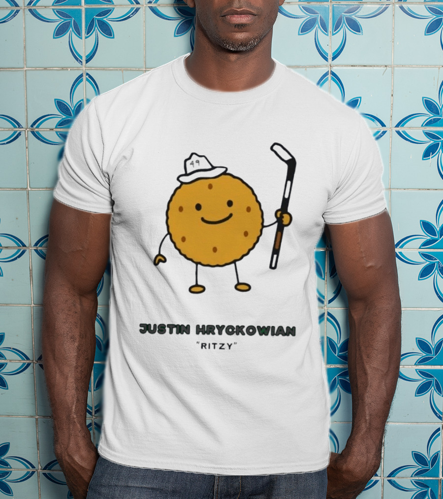 Justin Hryckowian Ritzy Hockey Cookie Character With Hat T-Shirt