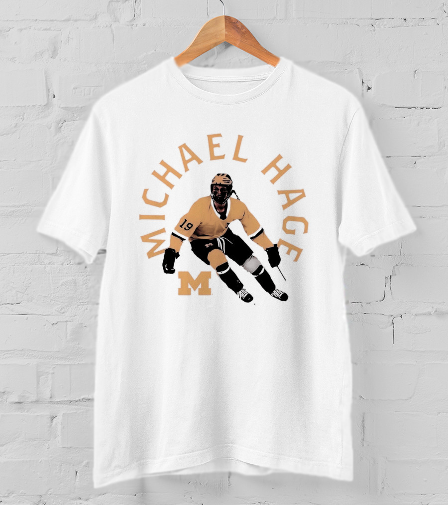 Michael Hage Michigan Wolverines Hockey 2026 Retro Ice Hockey Player Number 19 And Block M T-Shirt